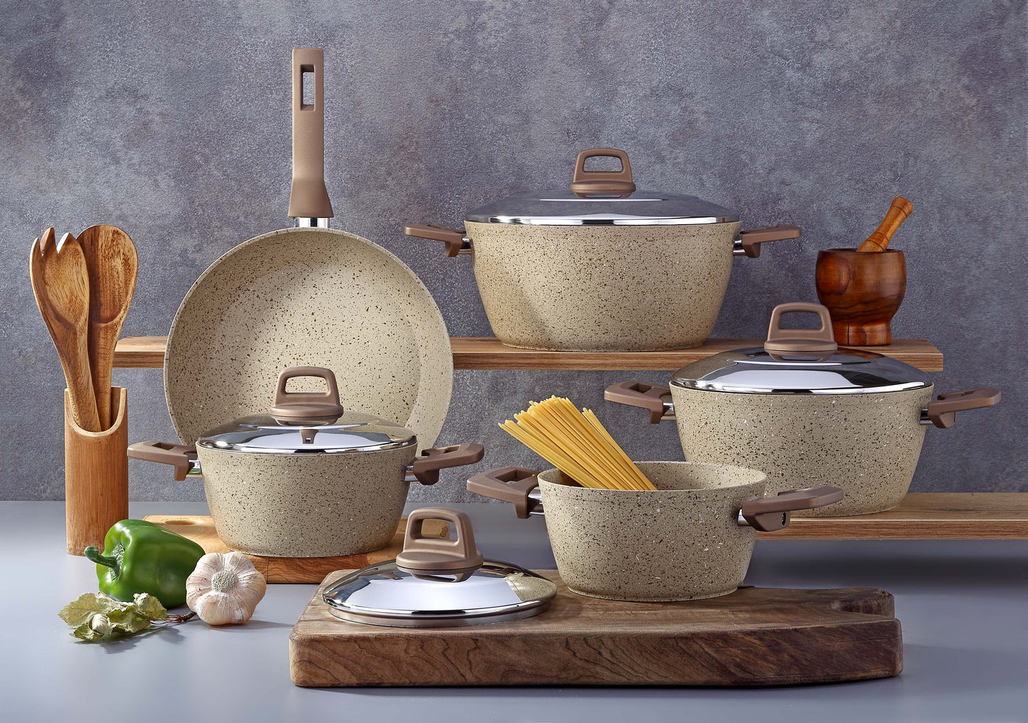 Ecoten 9-Piece Granite Cookware Set - Cream