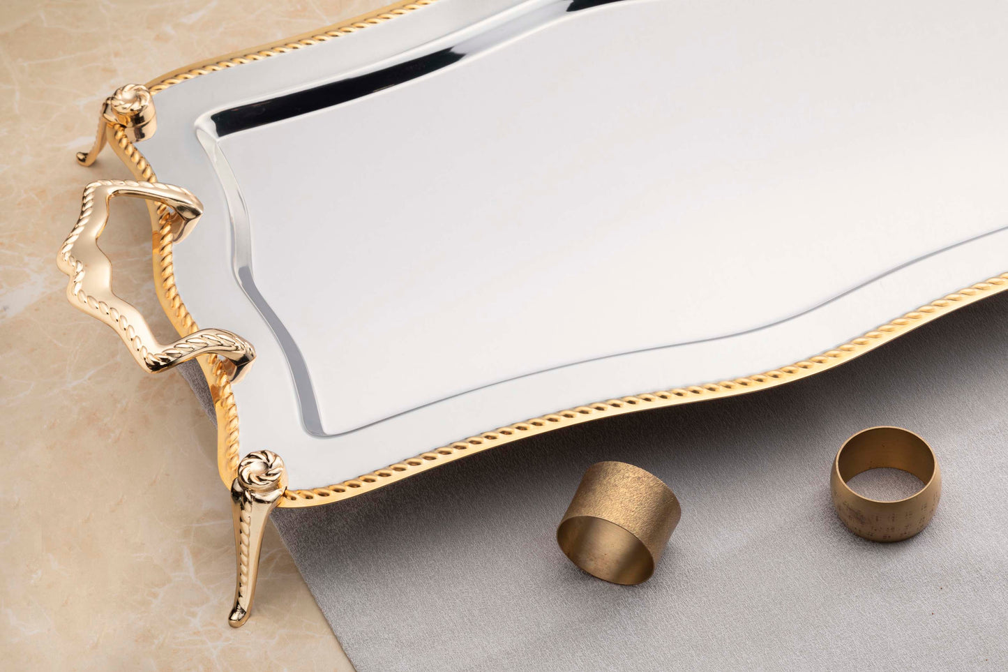 ZINCIR WITH LEG GOLD+SANDBLAST - TRAY SET - 2-PIECE