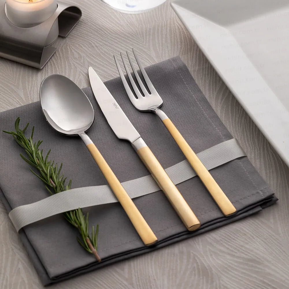 DALYAN GOLD+SANDBLAST - 89 PIECE - 12 PERSON - BOXED CUTLERY SET
