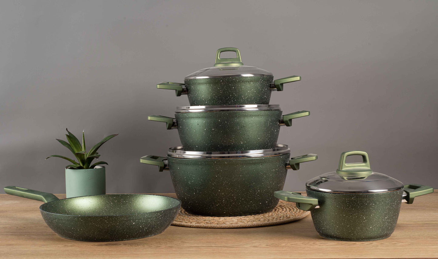 Ecoten 9-Piece Granite Cookware Set - Green