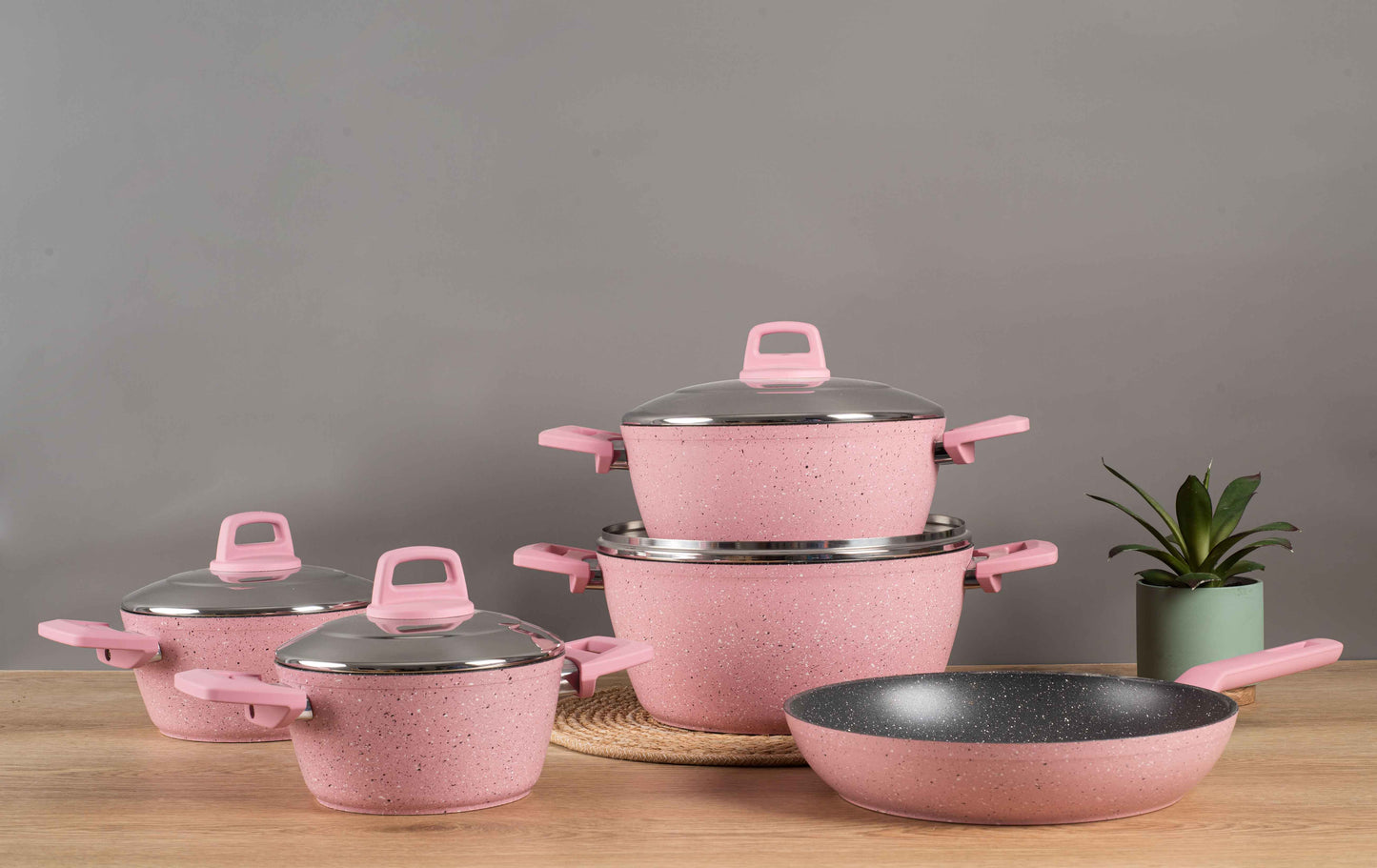 Ecoten 9-Piece Granite Cookware Set - Pink