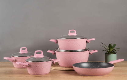 Ecoten 9-Piece Granite Cookware Set - Pink