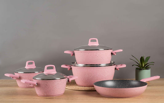 Ecoten 9-Piece Granite Cookware Set - Pink