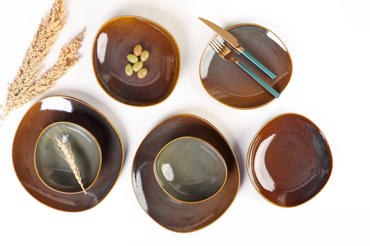 Reactive Glaze Brown Dinner - 18 pieces - R40