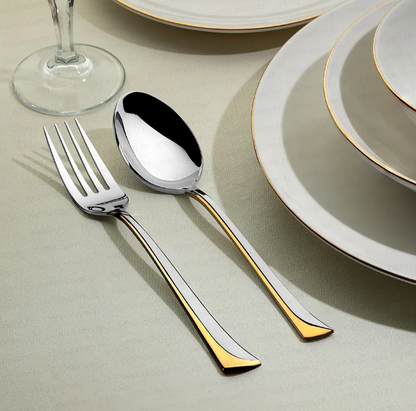 MAKASI GOLD+SANDBLAST - 89 PIECE - 12 PERSON - BOXED CUTLERY SET
