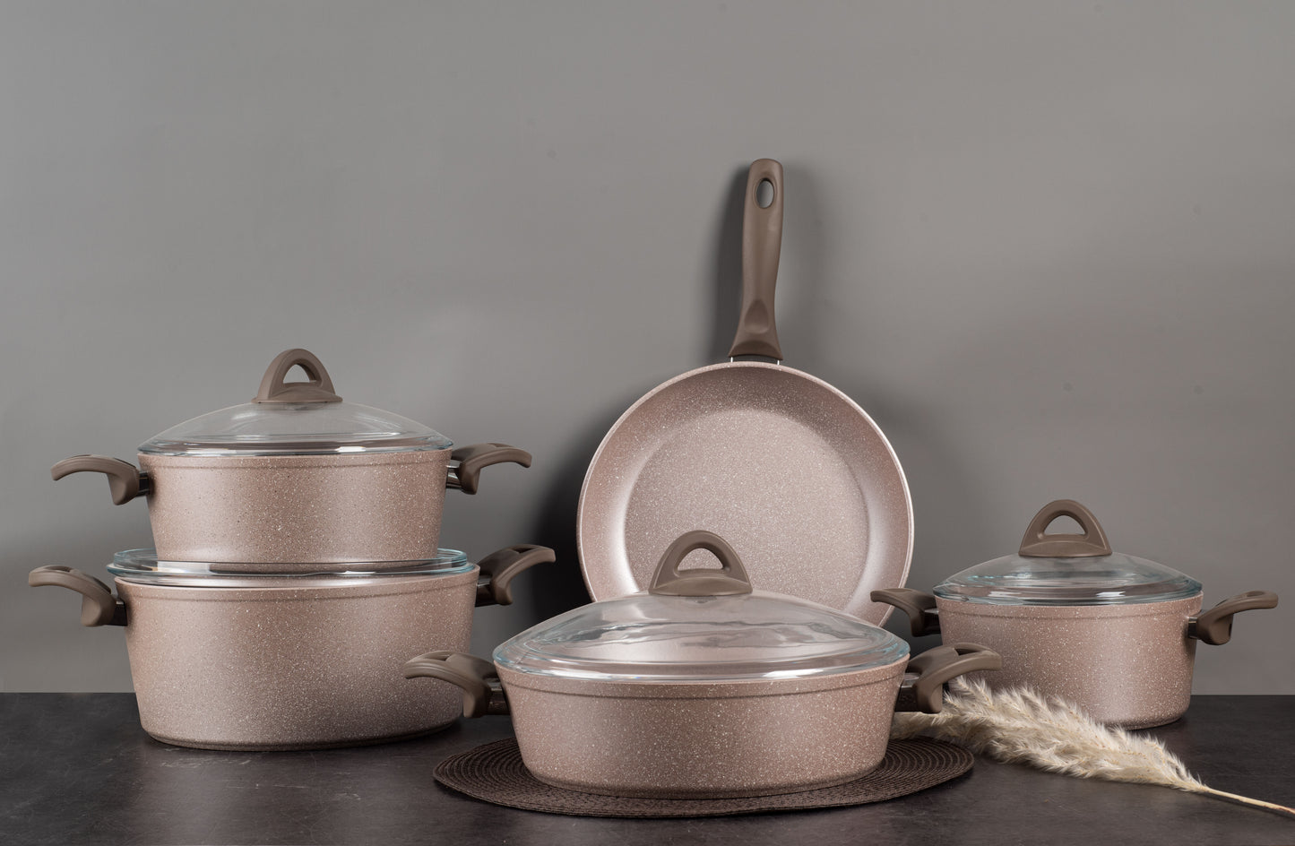 Papila 9-Piece Granite Cookware Set - Light Cream