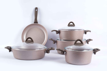 Papila 9-Piece Granite Cookware Set - Light Cream