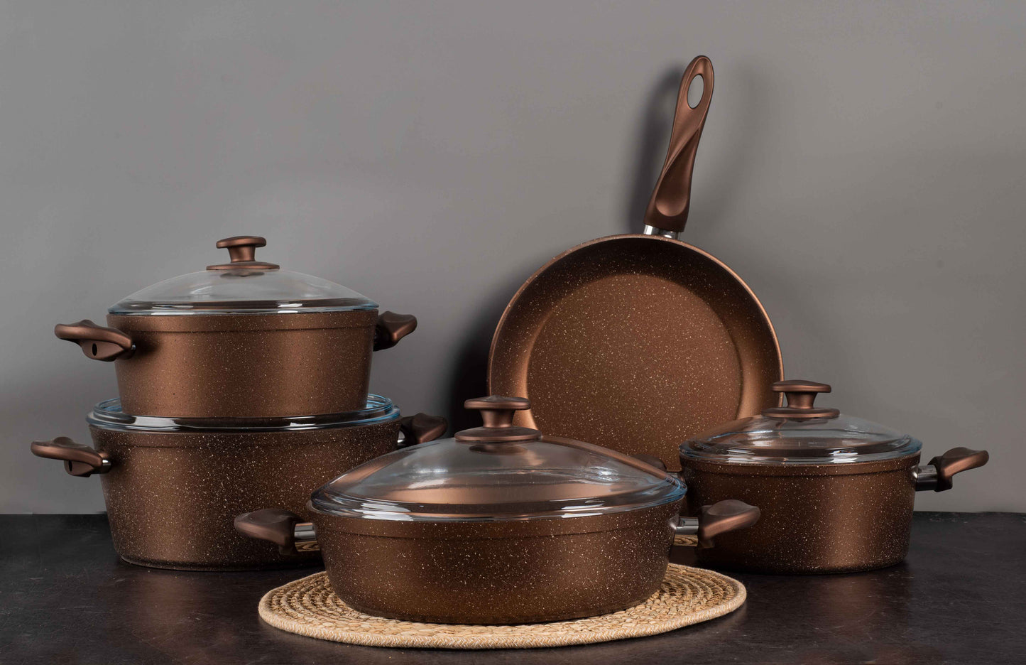 Papila 9-Piece Granite Cookware Set - Cooper