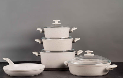 Papila 9-Piece Granite Cookware Set - Cream