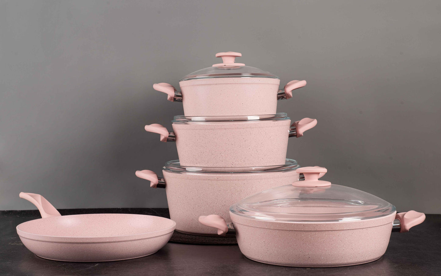 Papila 9-Piece Granite Cookware Set - Pink