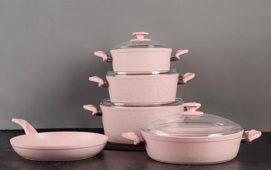 Papila 9-Piece Granite Cookware Set - Pink