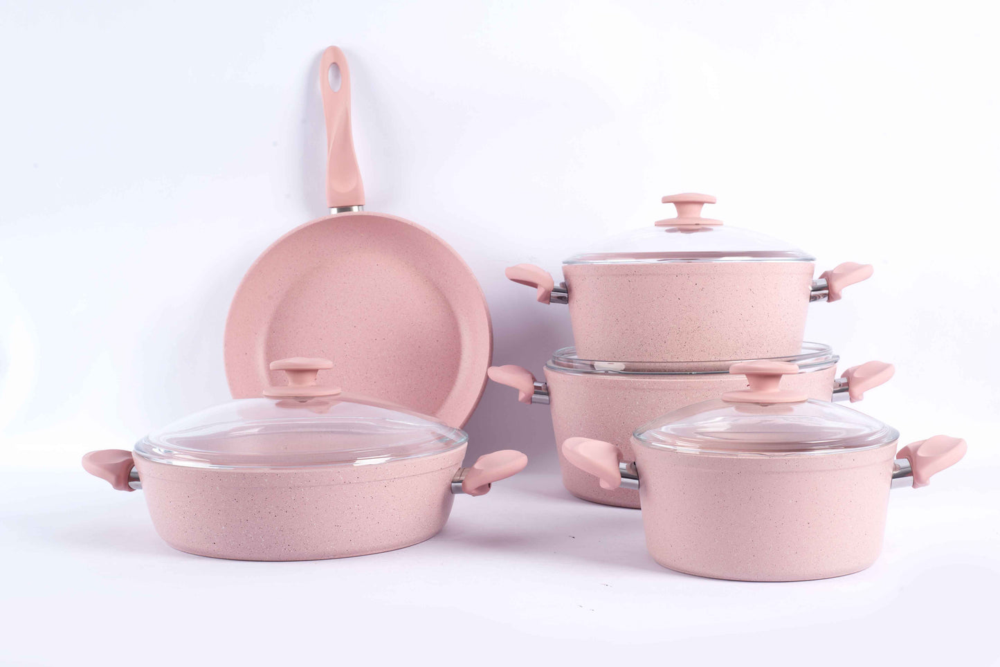 Papila 9-Piece Granite Cookware Set - Pink