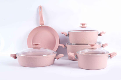 Papila 9-Piece Granite Cookware Set - Pink
