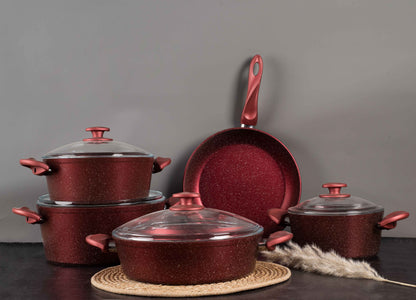 Papila 9-Piece Granite Cookware Set - Red