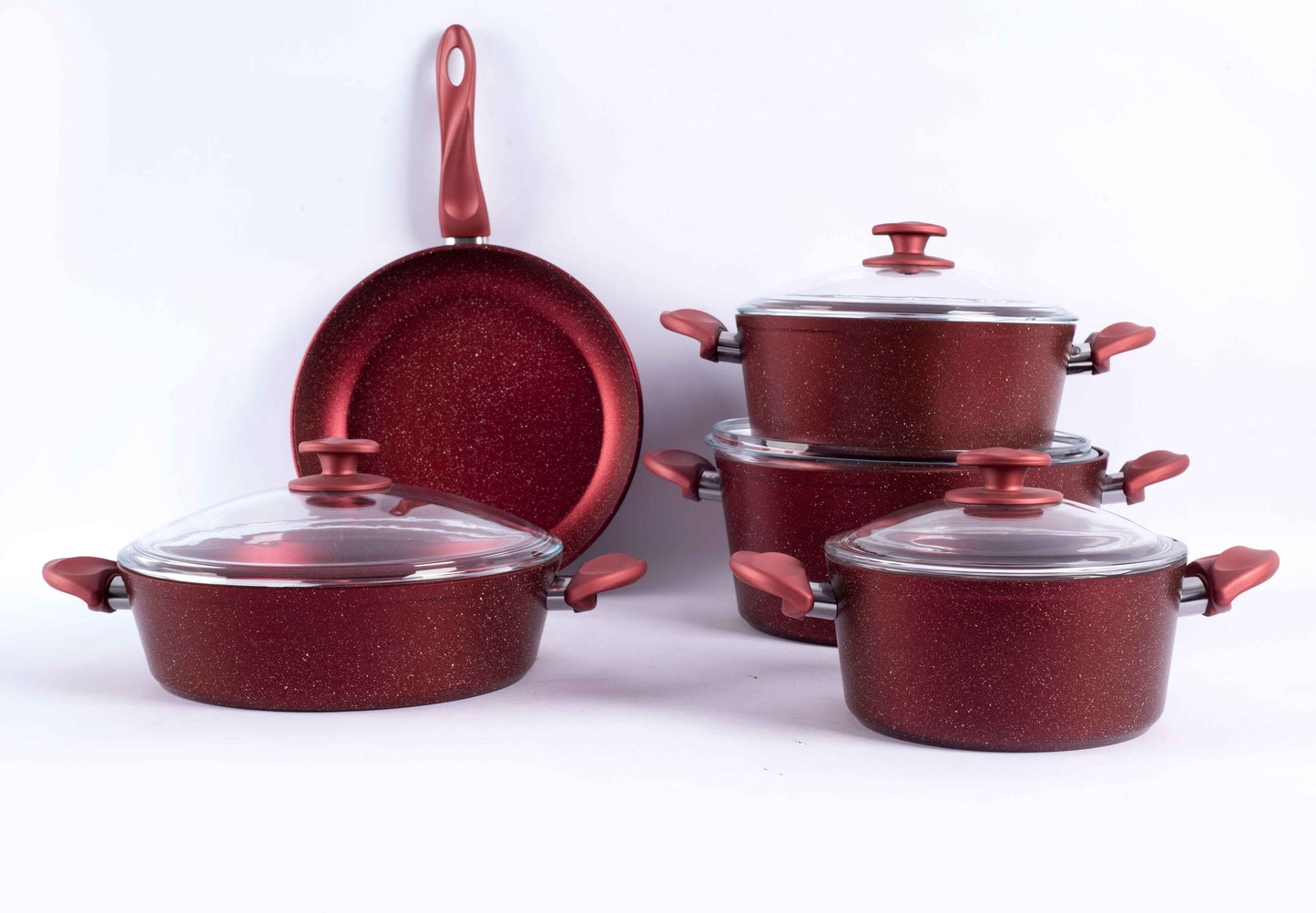Papila 9-Piece Granite Cookware Set - Red