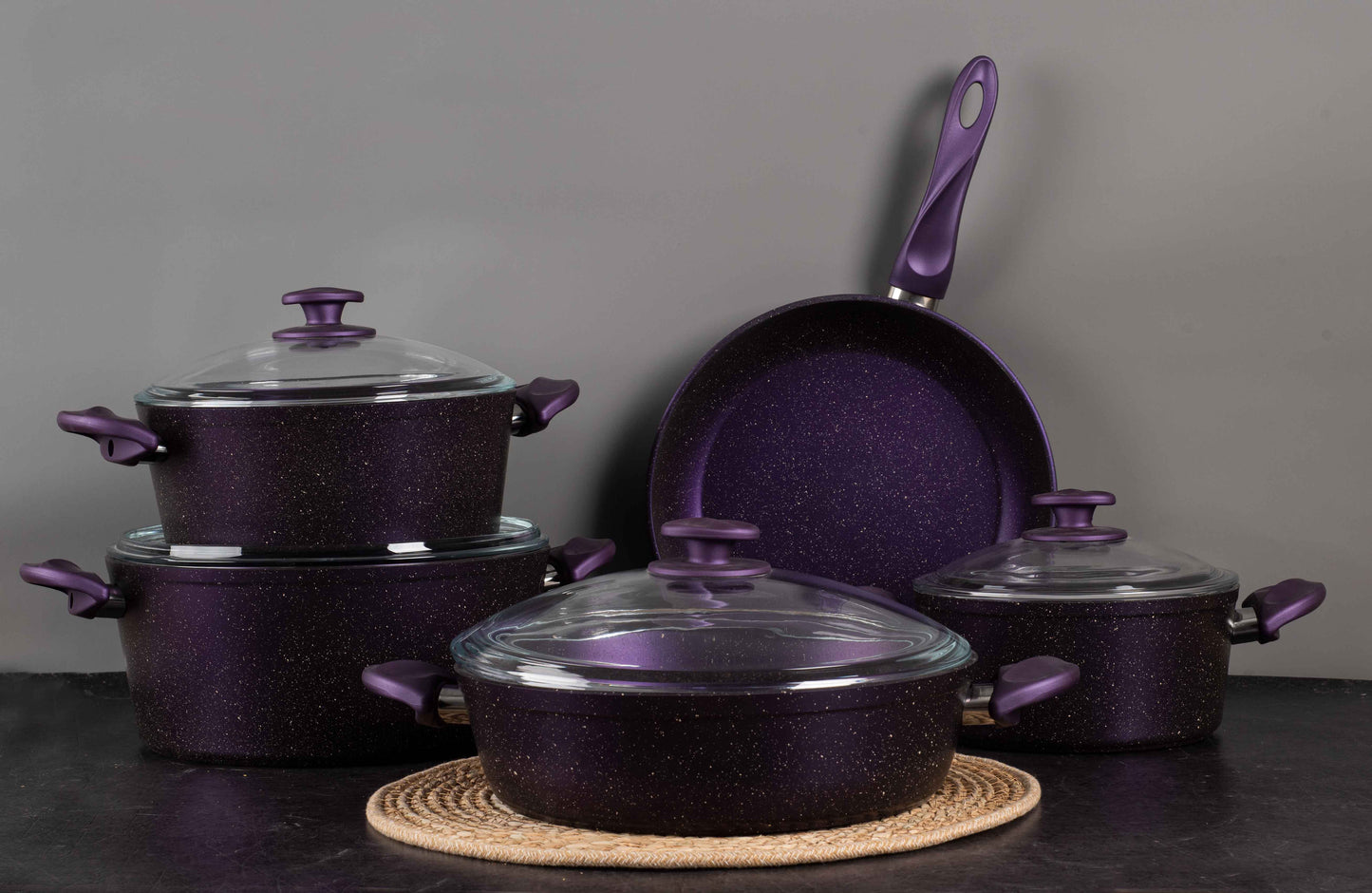 Papila 9-Piece Granite Cookware Set - Purple