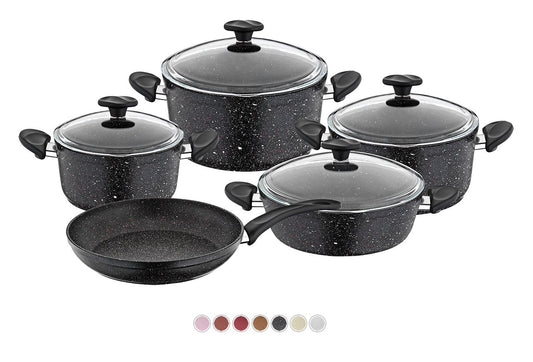 Papilla 9-Piece Granite Cookware Set - Black