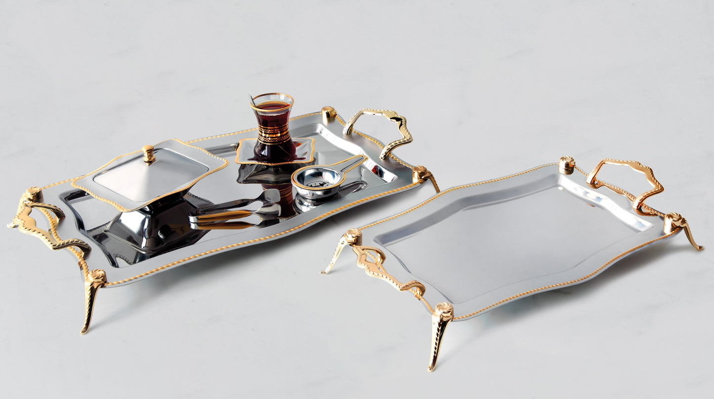 ZINCIR WITH LEG GOLD+SANDBLAST - TRAY SET - 2-PIECE