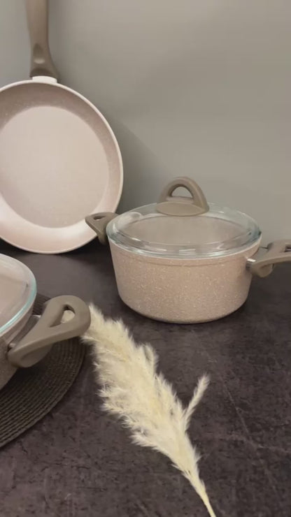 Papila 9-Piece Granite Cookware Set - Light Cream
