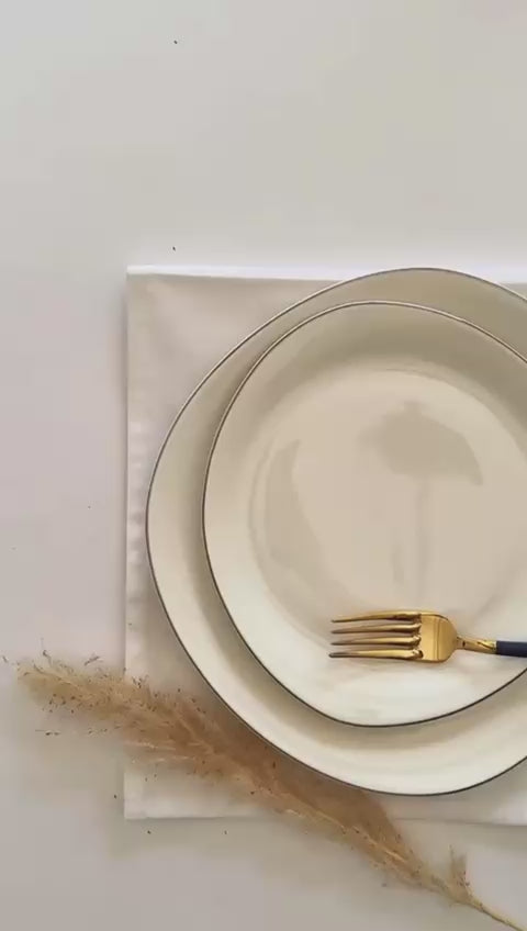 ETERNA PORCELAIN - 60 PIECE DINNER SET FOR 6 PEOPLE - ORGANIC - YZ24-001 - GOLD
