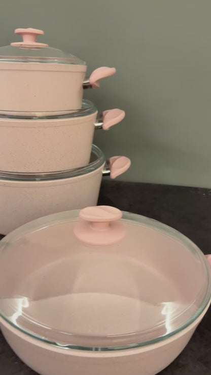 Papila 9-Piece Granite Cookware Set - Pink
